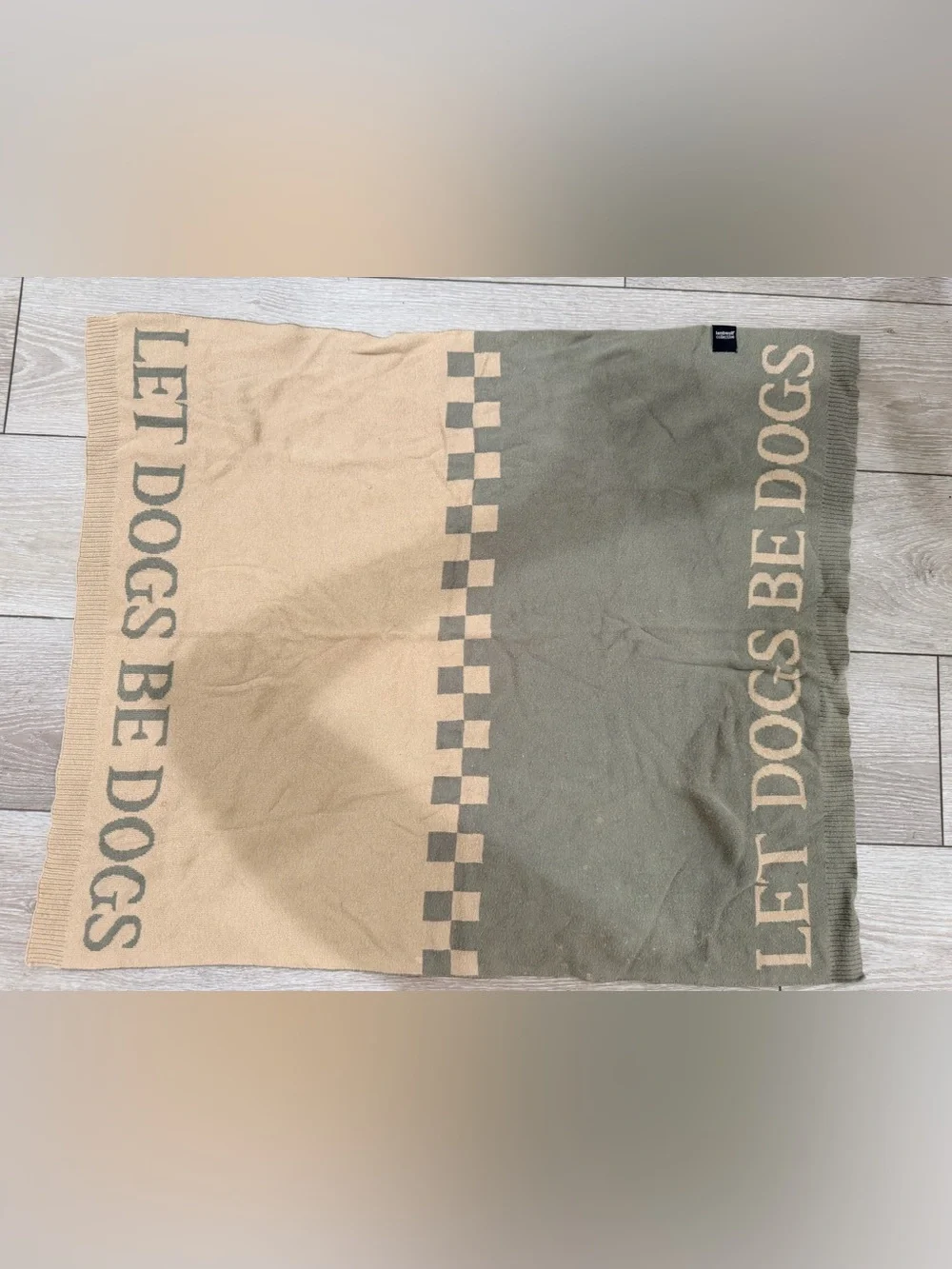 LET DOGS BE DOGS Reversible Pet Blanket by Unknown Brand - Tan & Olive
